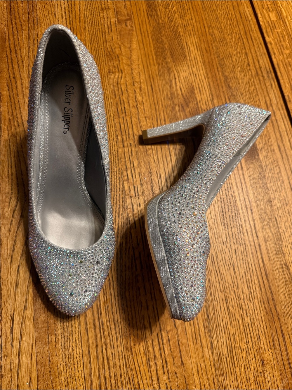 Silver Slipper® Glitter Crystal Block-Heel Pumps -‎ Silver